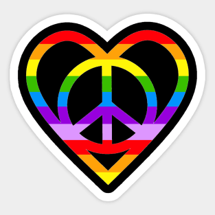 Rainbow Pride Peace Sign And Heart Sticker